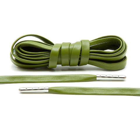 Olive Luxury Leather Laces - Silver Plated
