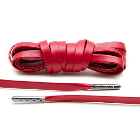 Red Luxury Leather Laces - Gunmetal Plated