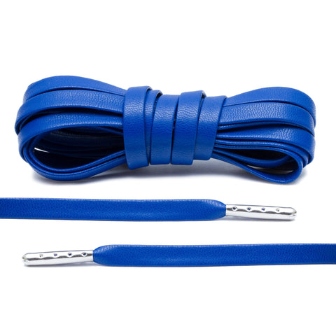 Royal Blue Luxury Leather Laces - Silver Plated